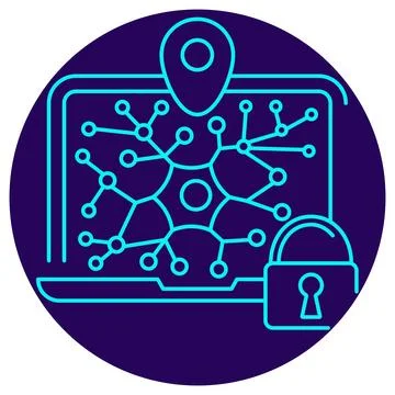 On-Device AI Security icon. Vector thin line illustration on a round backgrou Illustrazione stock