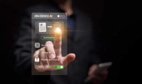 On-device AI technology with secure offline operation. Private data process.. Foto stock