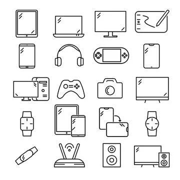 Device and Electronics icons set. Isolated on white background. Simple flat v Stock Illustration