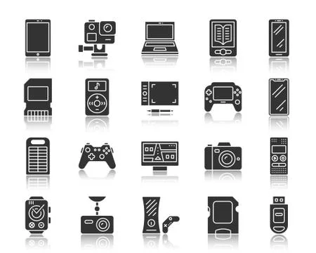 Device black silhouette icons vector set Stock Illustration