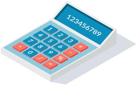 Device for calculating mathematical data. Calculator with buttons with numbers Stock Illustration