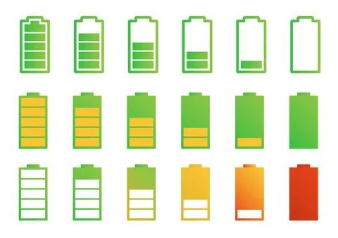 Device charging icons set. Small, medium and large charge levels. Icon for phone Illustrazione stock