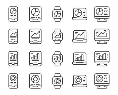 Device with chart line icon set イラスト素材