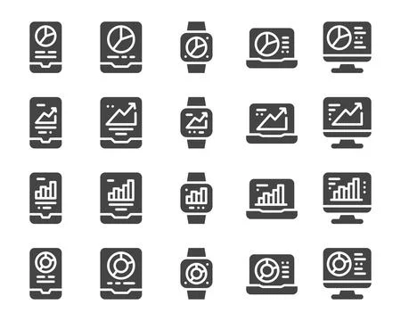 Device with chart solid icon set Ilustración de archivo