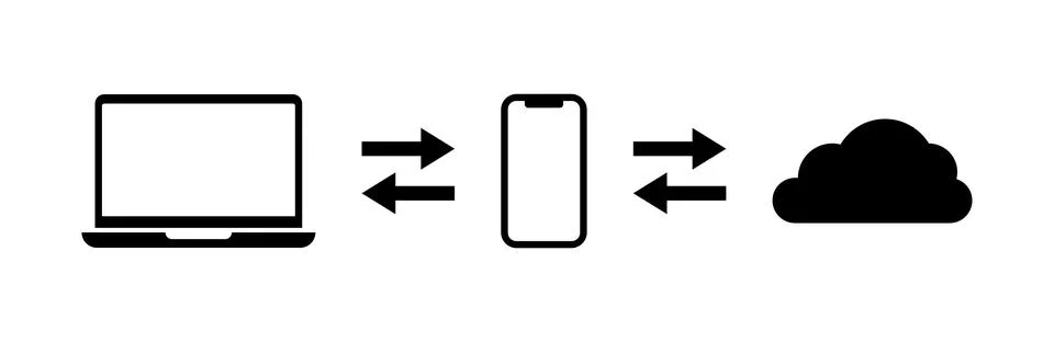 Device cloud sync vector illustration. Computer and phone cloud connection... 스톡 일러스트