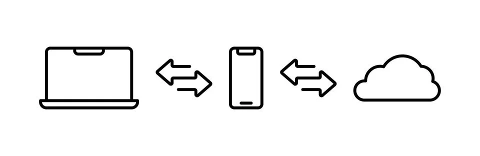 Device cloud sync vector illustration. Computer and phone cloud connection... Stock Illustration