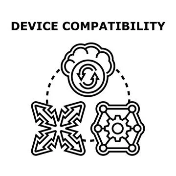 Device compatibility concept illustrating connection and data synchronization Stock Illustration