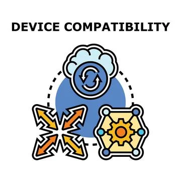 Device compatibility concept illustrating connection and data synchronization Stock Illustration