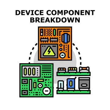 Device component breakdown disassembling electronic parts diagram Stock Illustration