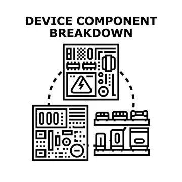 Device component breakdown disassembling electronic parts diagram Stock Illustration