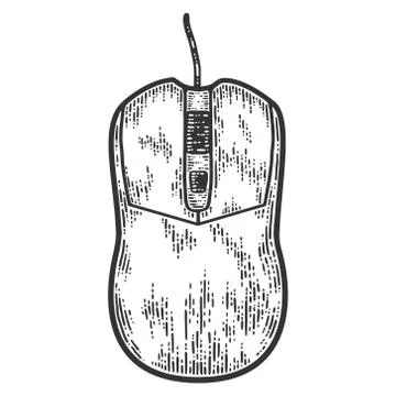 Device computer mouse. Sketch scratch board imitation. Black and white. Stock Illustration