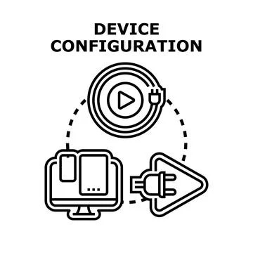 Device configuration process connecting different gadgets for setup イラスト素材