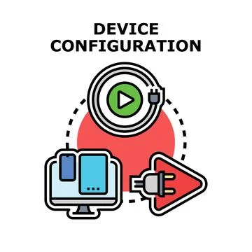 Device configuration process connecting different gadgets for setup Stock Illustration
