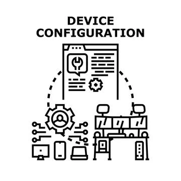 Device configuration process managing system settings and connectivity イラスト素材