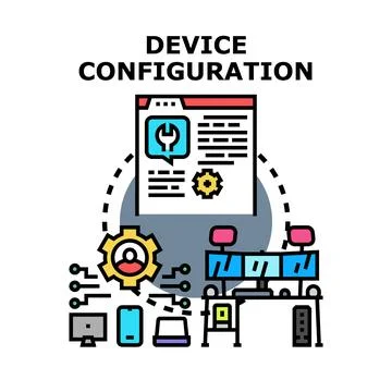 Device configuration process managing system settings and connectivity Stock Illustration