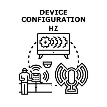 Device configuration setting up wireless audio and video systems Ilustración de archivo