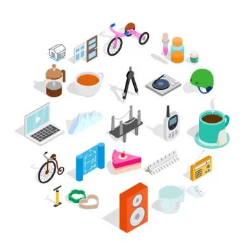 Device for construction icons set, isometric style Stock Illustration