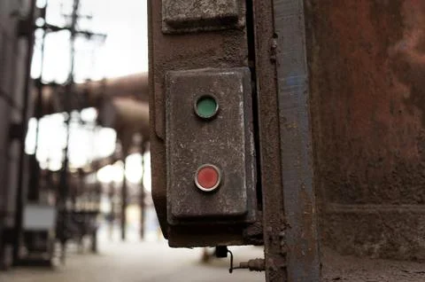 Device for controlling of industrial machine with red and green button Stock Photos