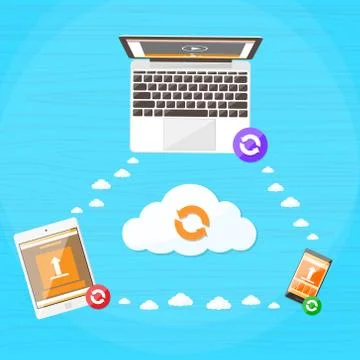 Device Data Share, Laptop Phone and Tablet Information Stock Illustration