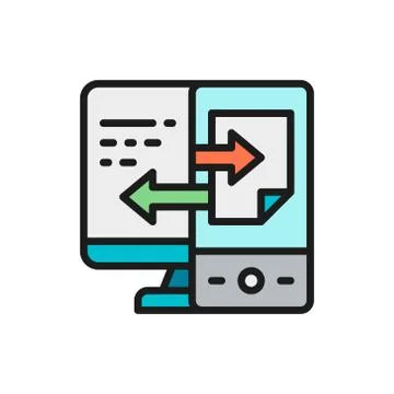 Device data transfer, file synchronization flat color line icon. 스톡 일러스트