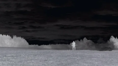 Device to detect targets on the battlefield. Shooting and explosions. War Stock Footage 77315599