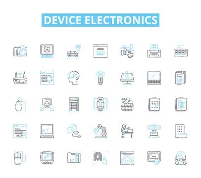 Device electronics linear icons set. Smartph, Tablet, Laptop, Computer, Monitor Illustrazione stock