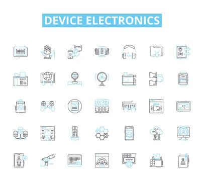 Device electronics linear icons set. Smartph, Tablet, Laptop, Computer, Monitor Illustrazione stock