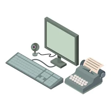 Device evolution icon isometric vector. Modern computer and vintage typewriter Stock Illustration