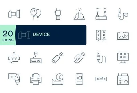 Device Exclusive Vector Set featuring 20 Thin Line Grid Fitted Retina Ready.. Stock Illustration