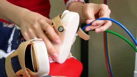 Device for the feet of children. Stock Footage 122373055