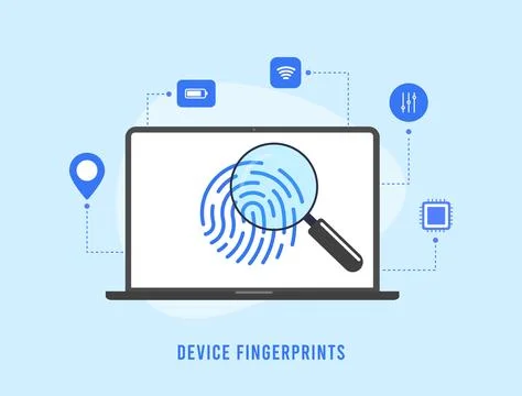 Device fingerprints concept. Web browser fingerprinting data for remote device Illustrazione stock