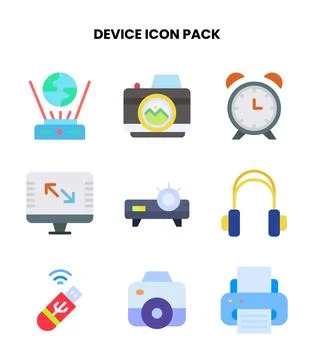 Device Flat Collection Icons Pack Stock Illustration