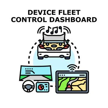 Device fleet control dashboard managing connected vehicles Stock Illustration