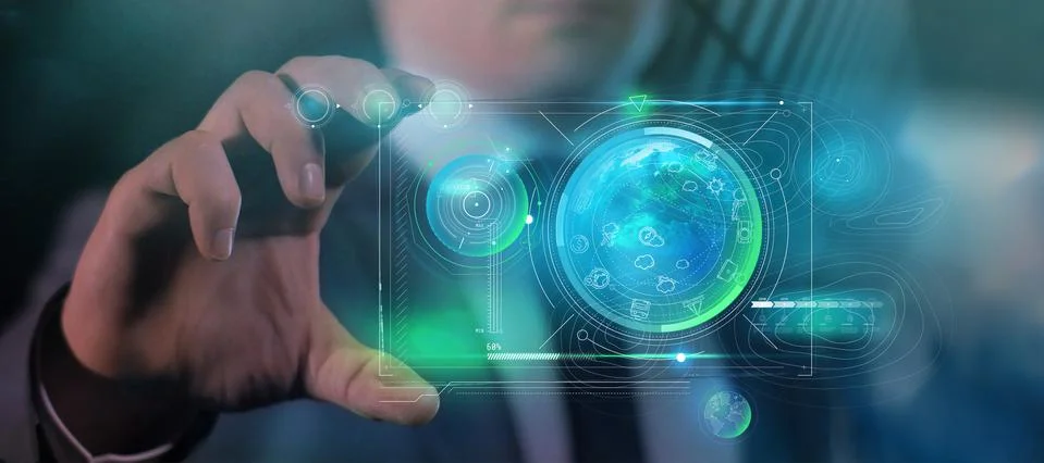 The device of the future with a projection of the earth. Stock Illustration