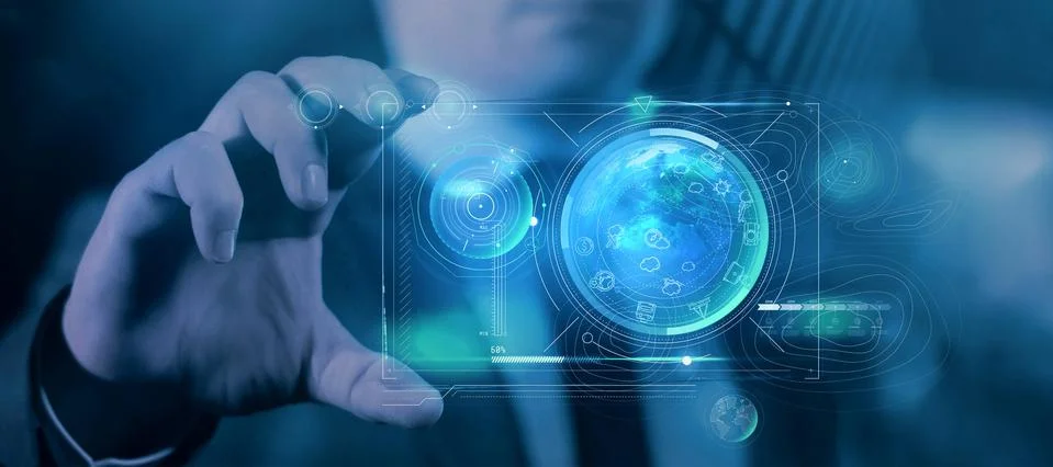 The device of the future with a projection of the earth. Stockillustratie