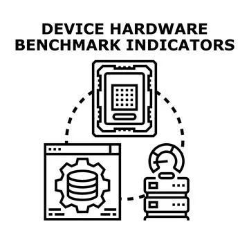 Device hardware benchmark indicators evaluating system performance Stock Illustration