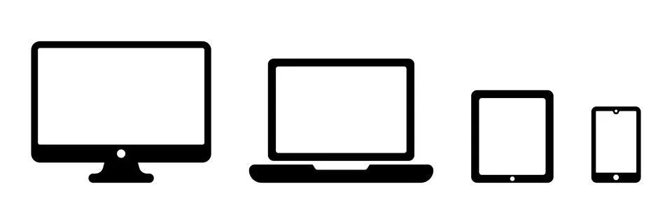 Device icon: Computer, laptop, tablet and smartphone set. Illustrazione stock