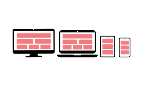 Device icon set. Laptop, tablet computer, monitor and mobile phone template.  Stock Illustration