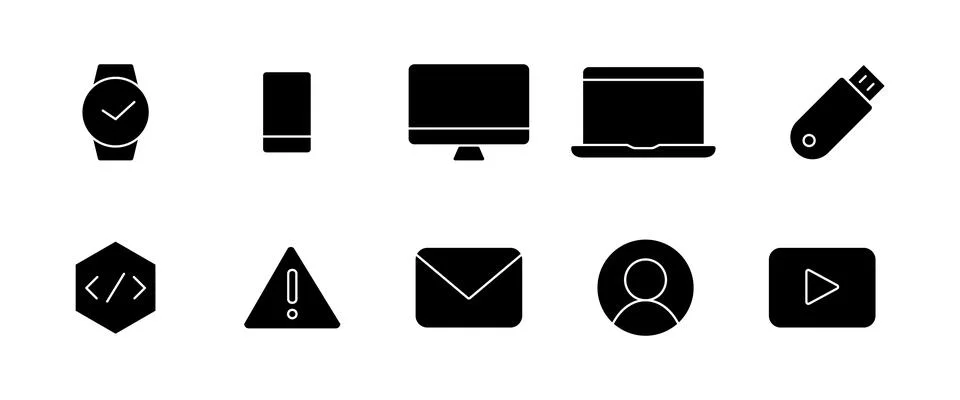 Device icons - clock, phone, computer, laptop. Internet - video, mail, avat.. Stock Illustration