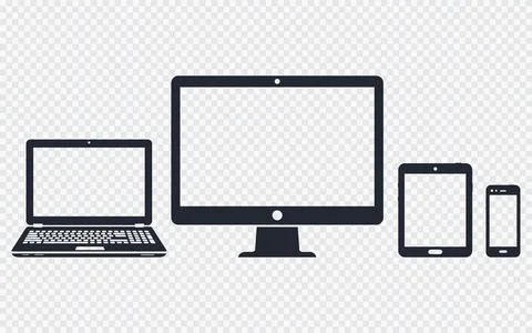 Device icons - desktop computer, laptop, smart phone and tablet on transparen Illustrazione stock