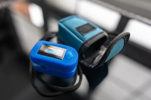 Device that is inserted into the finger to measure the level of oxygen in blood Stock Photos