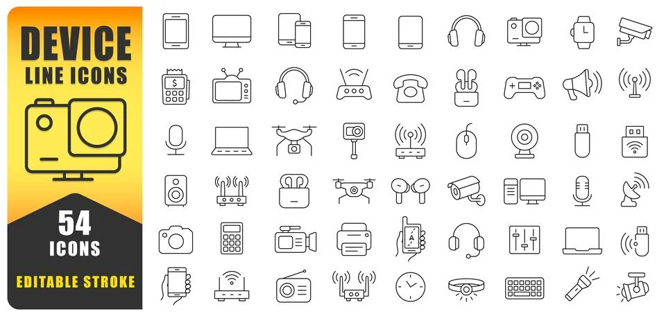 Device Line Icon Set Stock Illustration