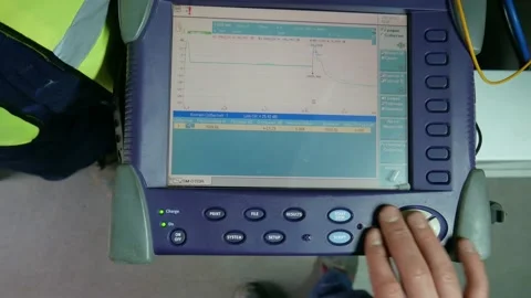 A device for measuring an optical cable close-up. View from above. Stock Footage 151076949
