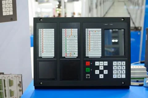Device microprocessor relay protection and automation placed on a table Stock Photos