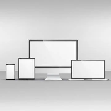 Device mockup including computer, laptop, smartphone and tablet Stock Illustration