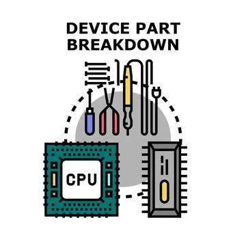 Device part breakdown and electronics repair concept Stock Illustration