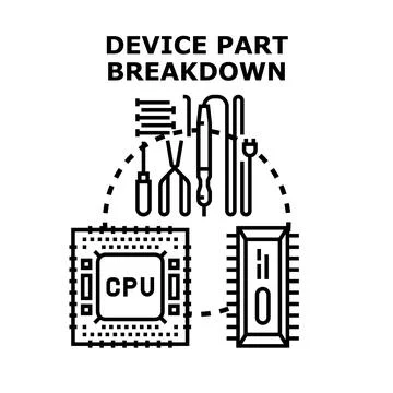 Device part breakdown and electronics repair concept Ilustración de archivo