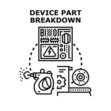 Device part breakdown concept black icon Illustrazione stock