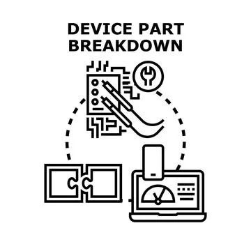 Device part breakdown concept with diagnostic tools and components Stock Illustration