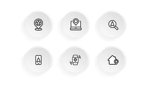 Device with pinpoint location icon set. Gps tracking, pin. Vector on isolated Stock Illustration
